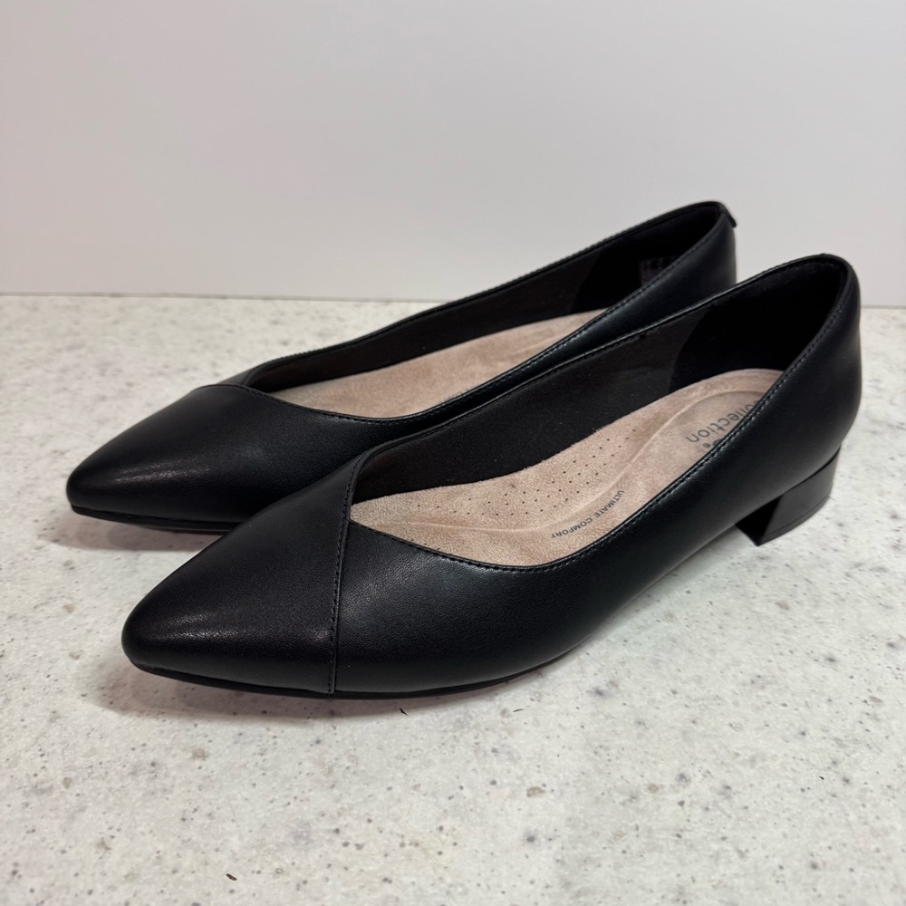 Clarks Natalyn Wish Black Pointy Flats Women’s 9.5M Comfy Leather Slip-on Shoes